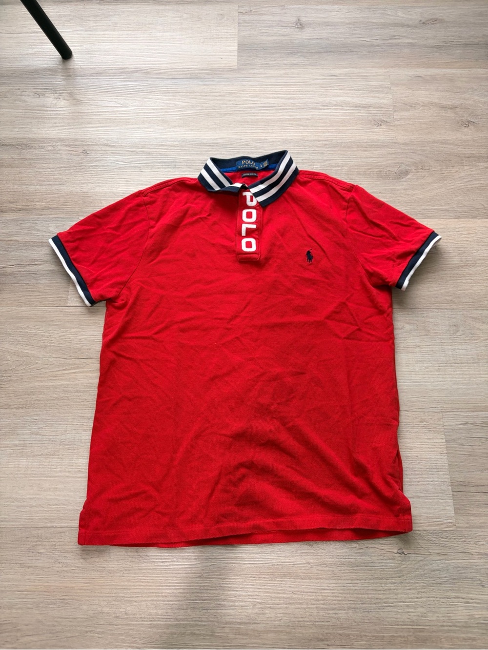 Mens Red polo Ralph Lauren striped collar